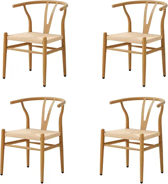 EGOONM Modern Mid-Century Rattan Dining Chairs Set of 4 with Metal Legs