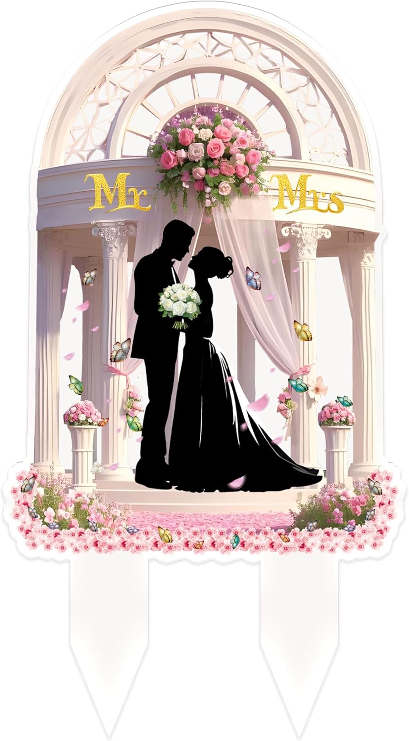 Unique Wedding Cake Topper - Mr & Mrs Acrylic Cake Decor for Bride Groom,Mr and Mrs Cake Toppers Pink