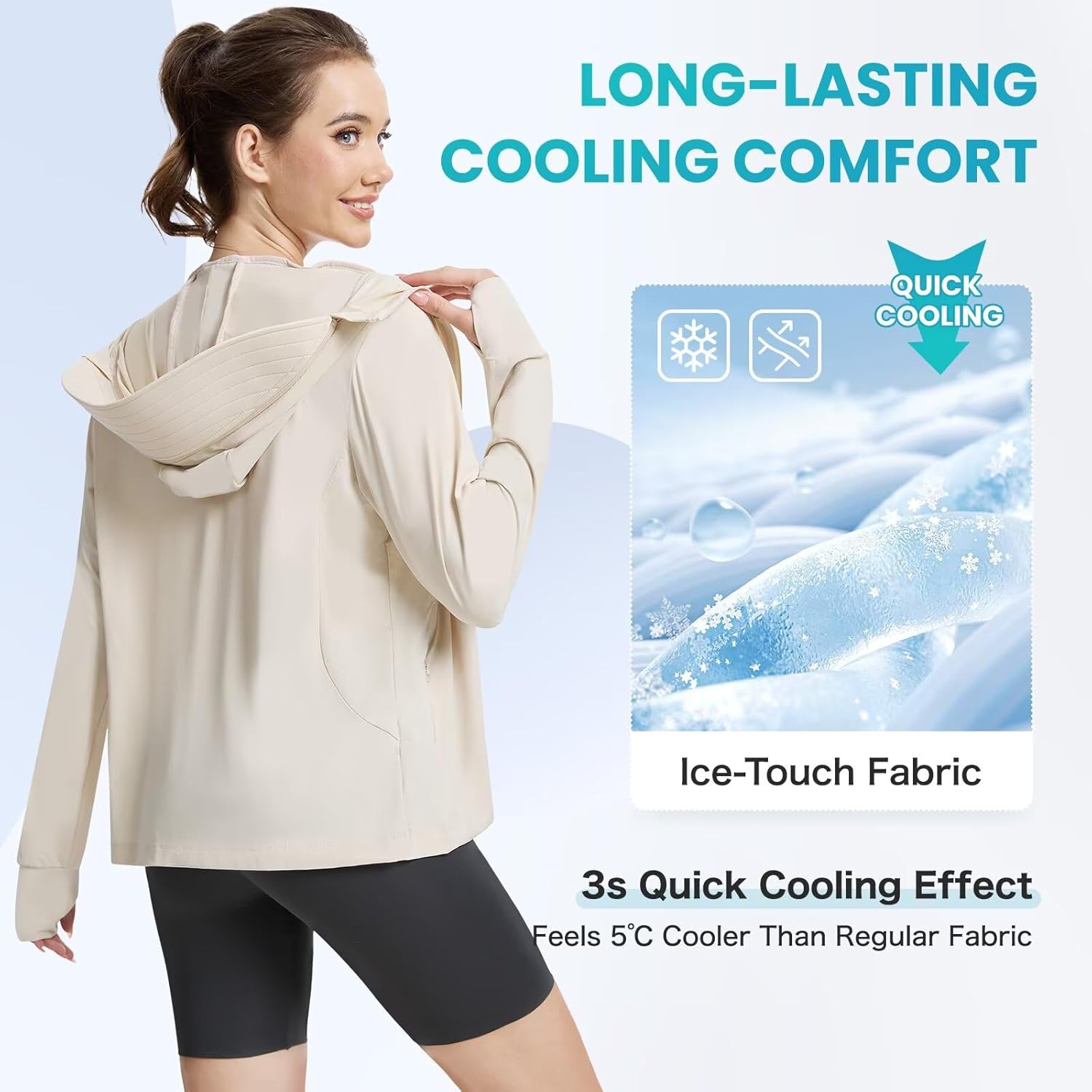 Women's UPF 50+ Sun Protection Jacket Cooling Hooded SPF Shirt Long Sleeve UV Clothing for Hiking Golf Outdoor - Image 3