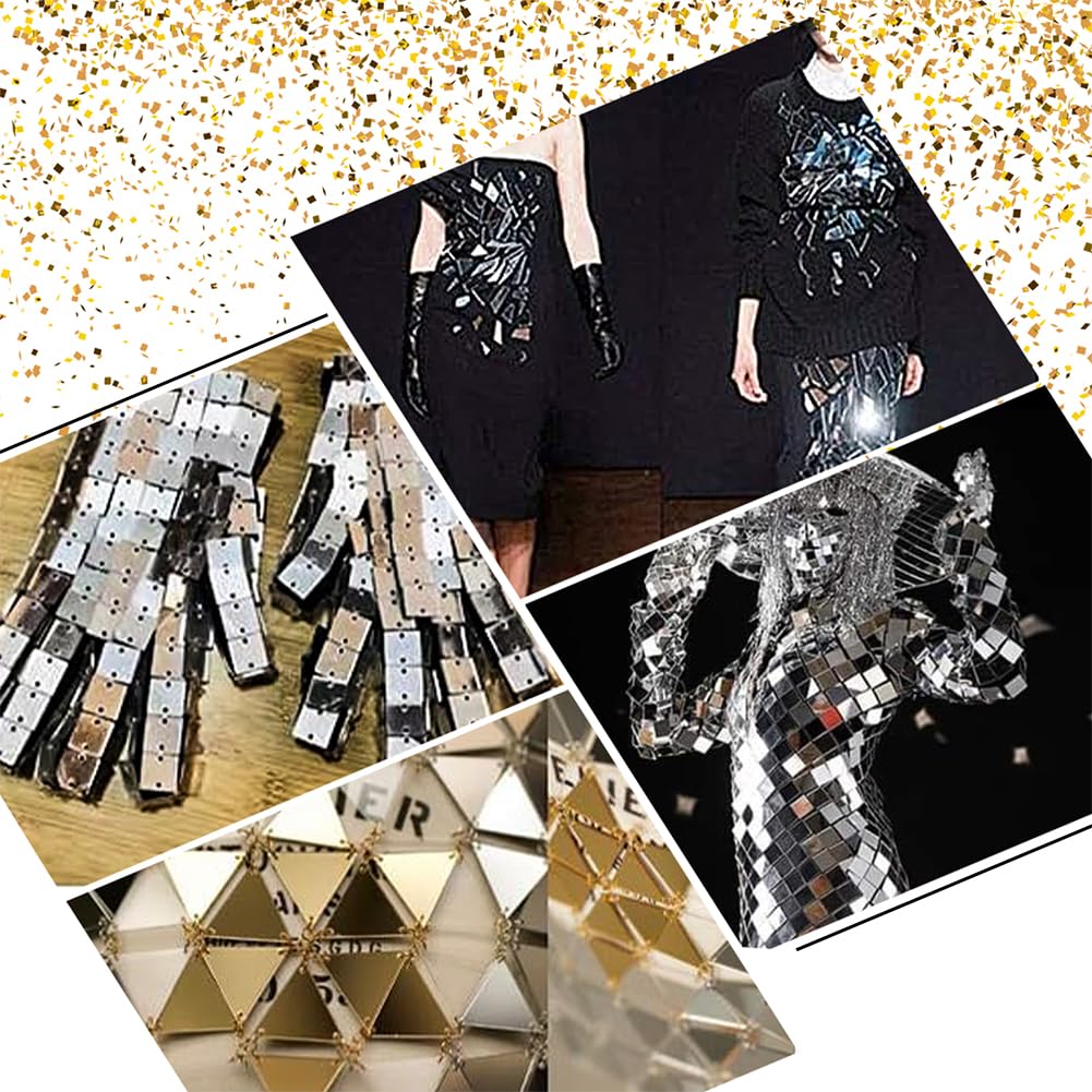 PH PandaHall 180 Cuentas Doradas De Espejo – 10 Formas Diferentes – Acrílico Con Agujeros – Para Coser O Pegar – Manualidades, Ropa, Bolsos, Fiestas