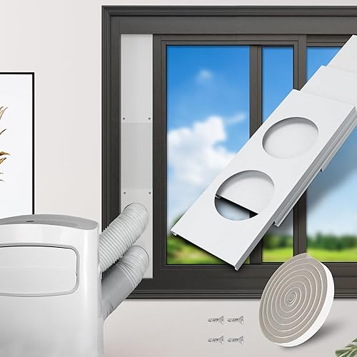 GCGOODS Kit portátil de ventana de CA, kit de placas de sellado de manguera Daul para ventanas corredizas y colgadas de 5 pulgadas de diámetro,