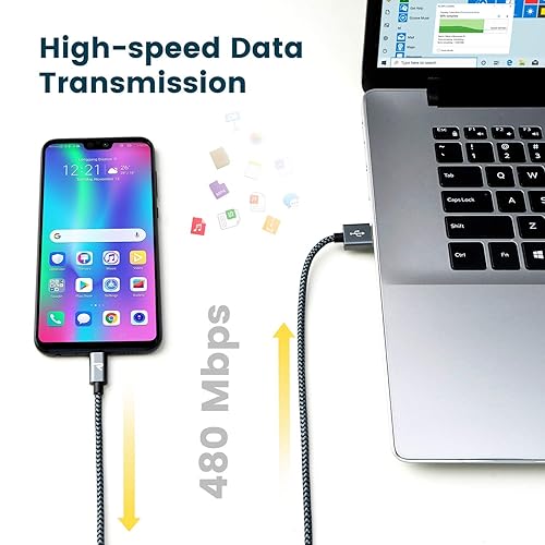 Miniatura 10 de Rampow - Cables micro USB para Samsung Galaxy S7S6, Sony, Motorola y más (2 unidades, 3.3 pies), color gris y rojo, Gris espacial