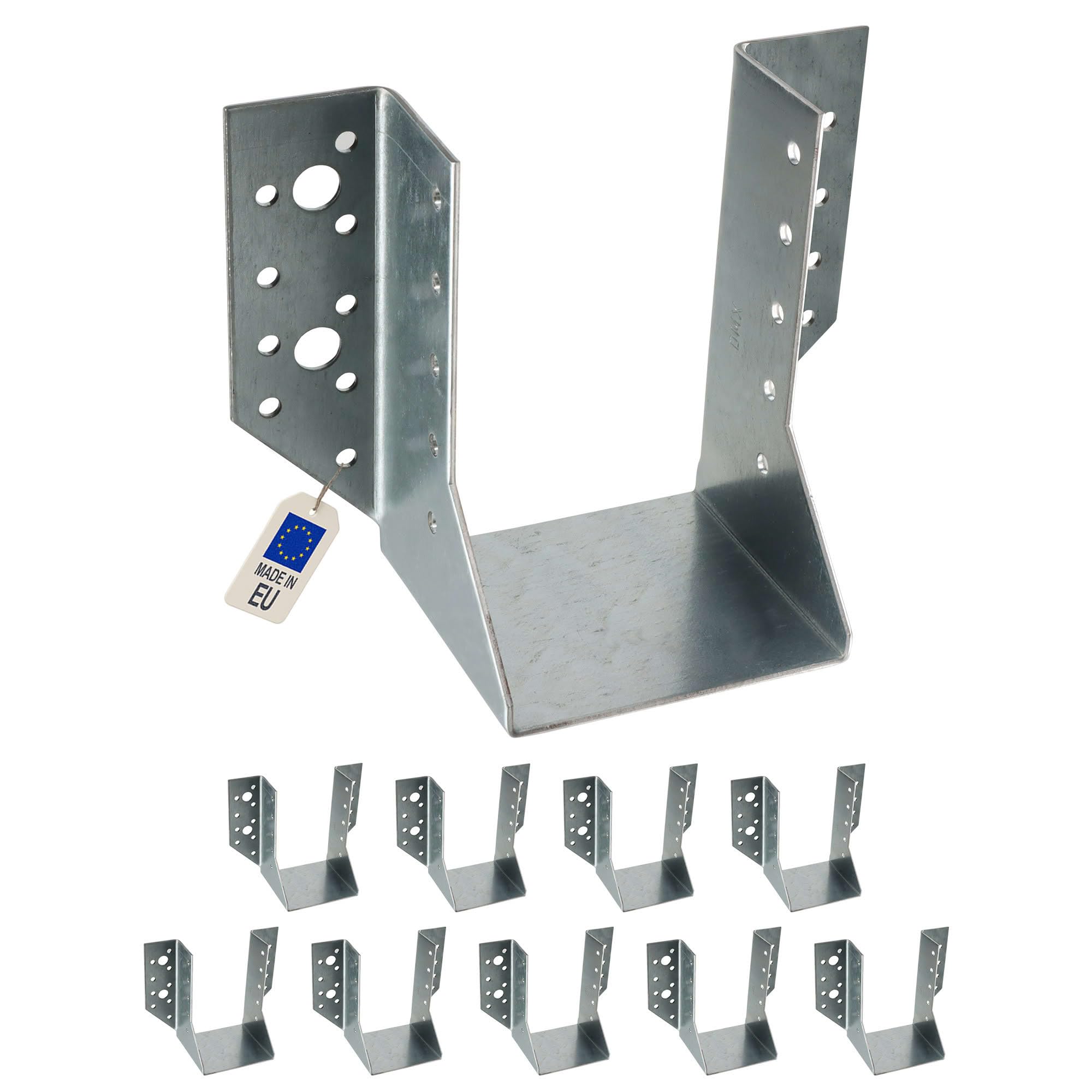 10 Sabots de charpente à ailes extérieures Connecteurs de poutres - Acier galvanisé - Larg 70 x Ht 127 mm - Fabriqué en Europe