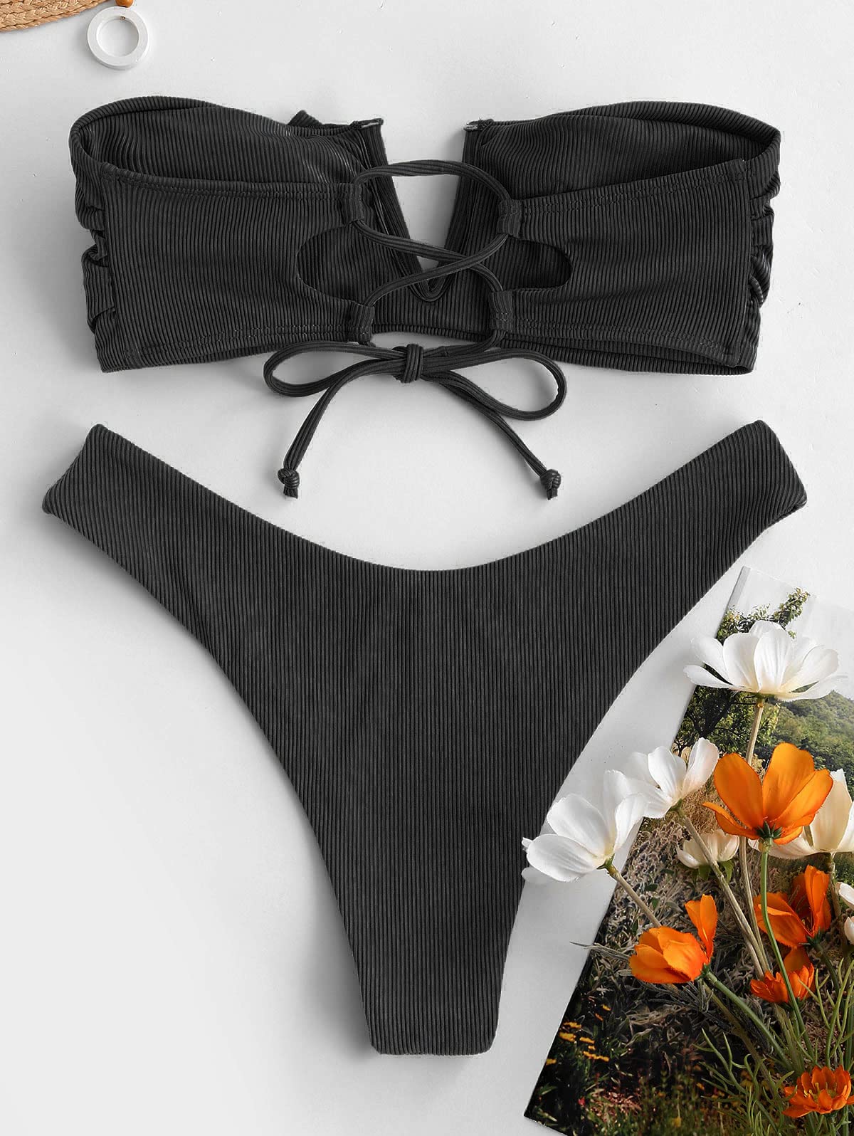 ZAFUL Traje de Baño Estampado Bandeau con Relleno Nudo Delantero Dos Piezas Bikini Mujer 2019 Verano