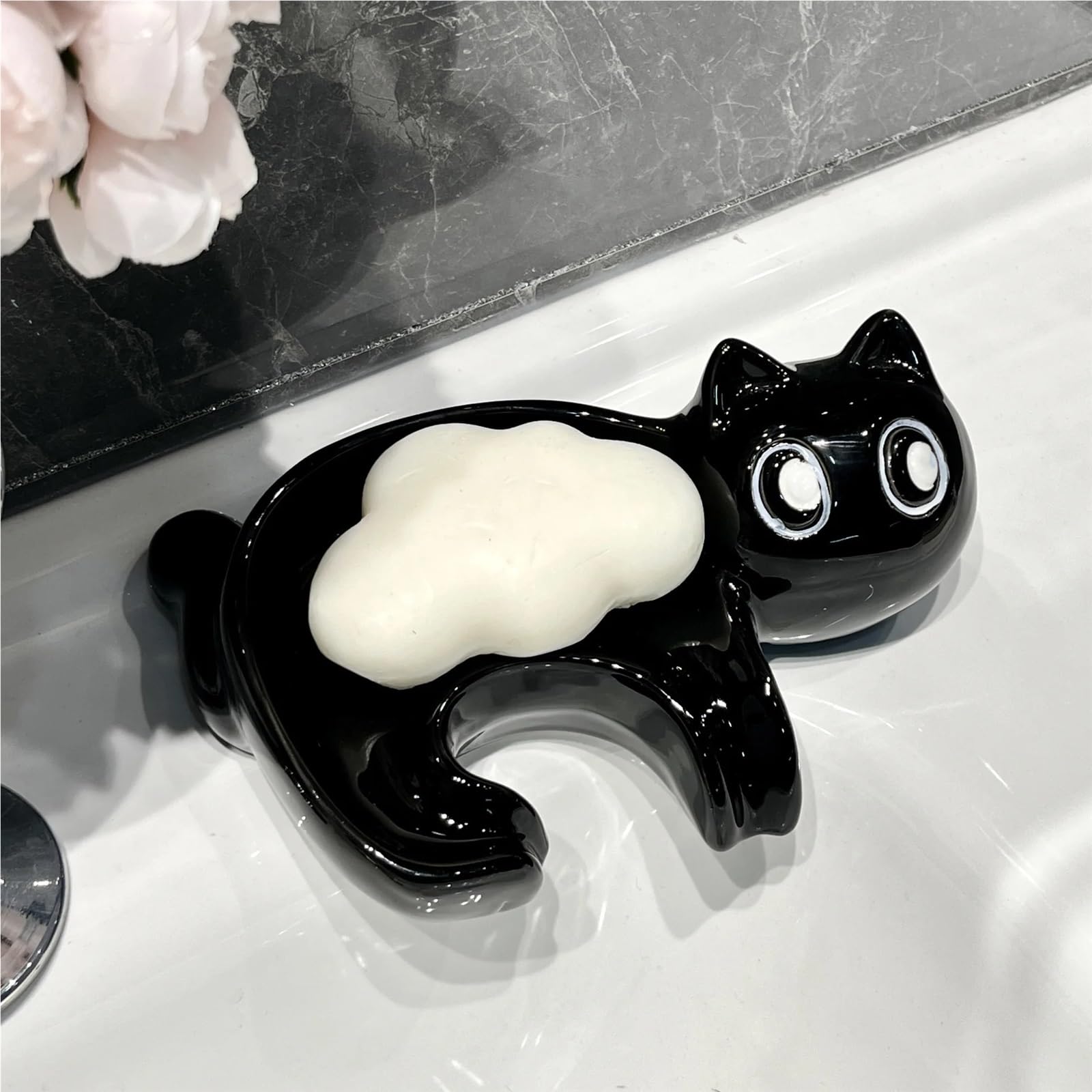 Jabonera con Forma de Gato, cerámica Lisa, for baño, Accesorios, decoración del hogar para BañO, Cocina, Esponjas