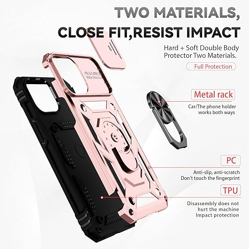 Miniatura 8 de Hitaoyou Funda para iPhone 13 Mini, funda para iPhone 13 Mini con funda para cámara y soporte, grado militar, a prueba de golpes, resistente, funda