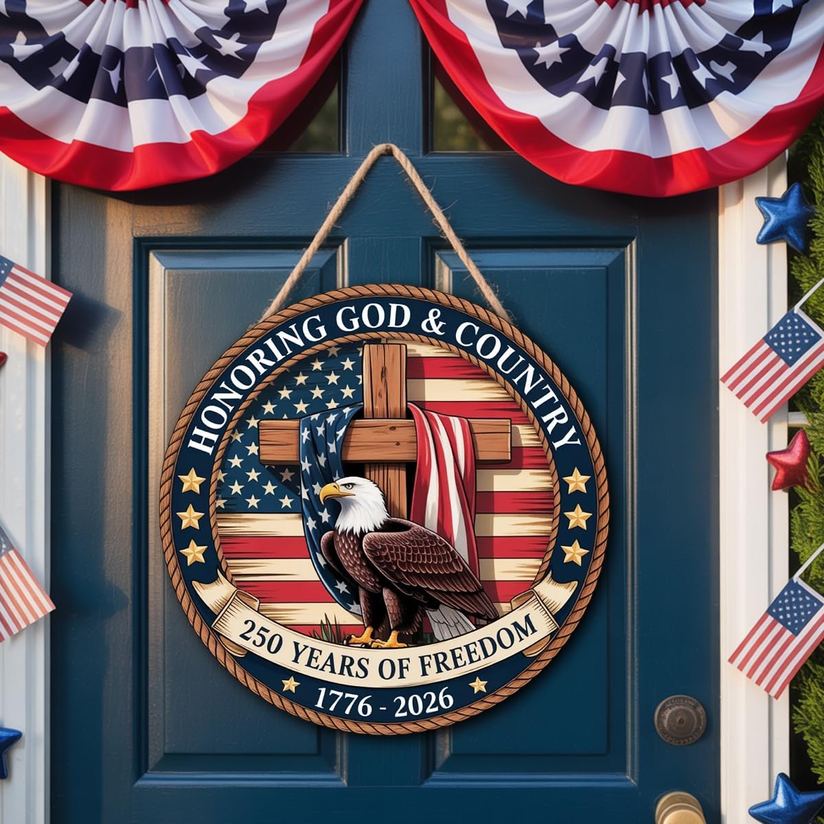 250th Anniversary Wooden Door Sign, 4th of July Door Decoration Sign,250 Years of Freedom