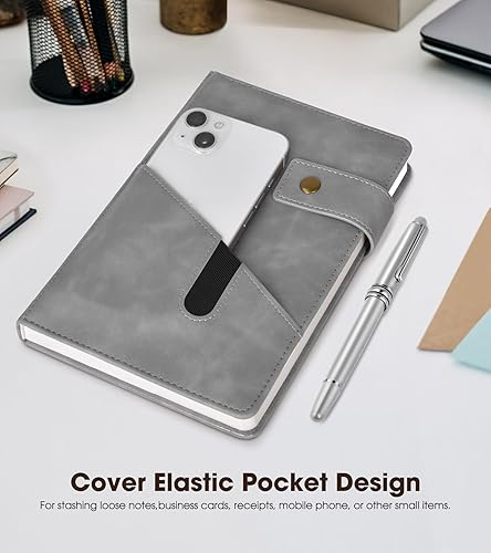 Miniatura 10 de Cuaderno de cuero con forro A5 verde para hombres y mujeres, diario personalizado de tapa dura de 5.9 x 8.4 pulgadas con bolígrafo, 200 páginas de