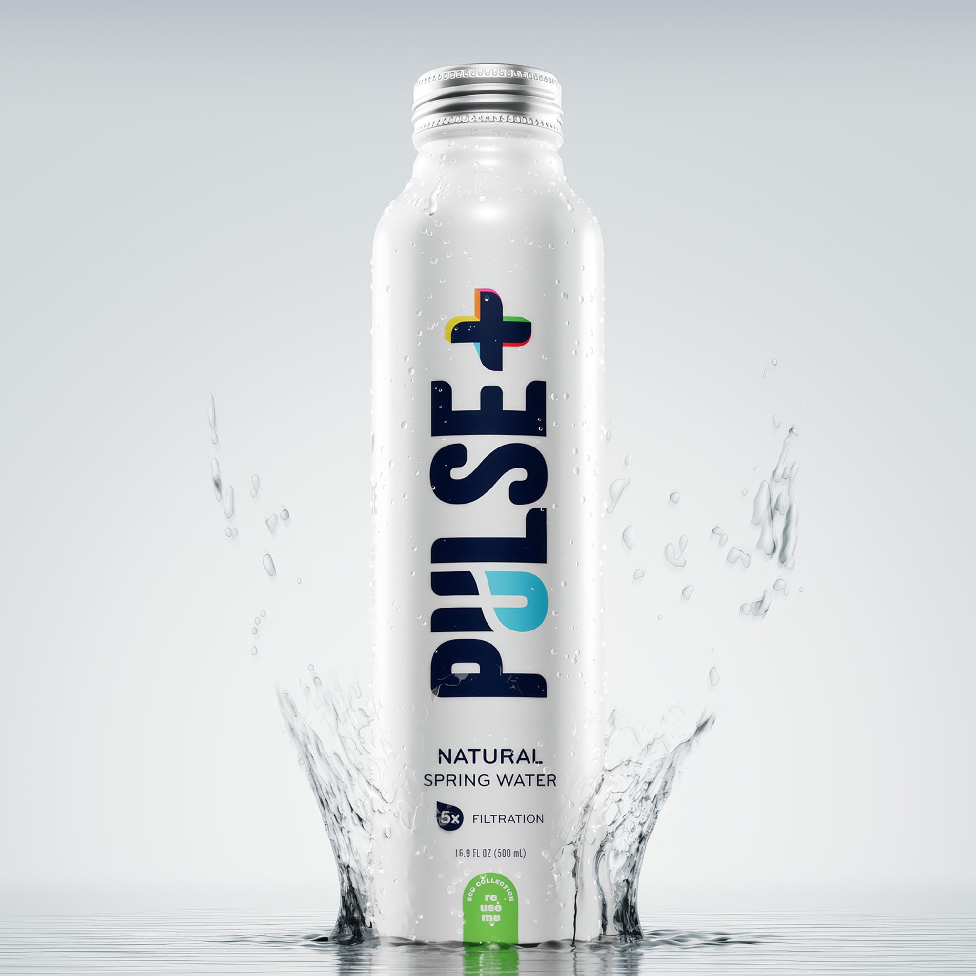 Pulse+ Natural Spring Bottled Water - Naturally Filtered Spring Water - 16.9 oz Recyclable, BPA-Free Aluminum Bottles - Case of 12
