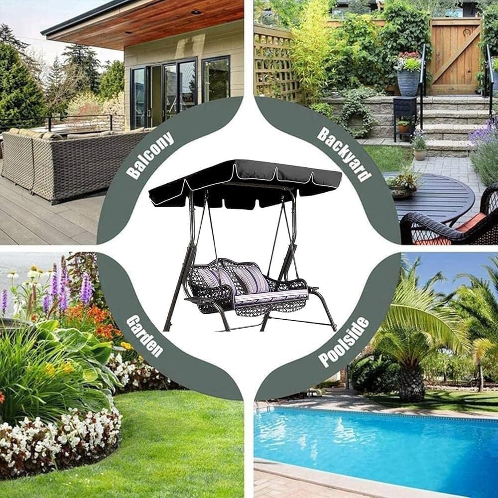 Toit De Rechange pour Balancelle Balançoire De Jardin 2-3 Places Housse De Coussin pour Balançoire Impermeable 164×114 190×132 195×125cm(Blue,77x49in/195x125cm)