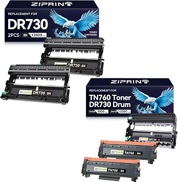 ZIPRINT Dr730 TN760 Toner Replacement for Brother DR-730 DR 730 for MFC-L2710DW MFC-L2750DW MFC-L2730DW MFC-L2750DWXL DCP-L2550DW HL-L2370DW HL-L2350DW HL-L2395DW Printer, 12000 Pages Yield