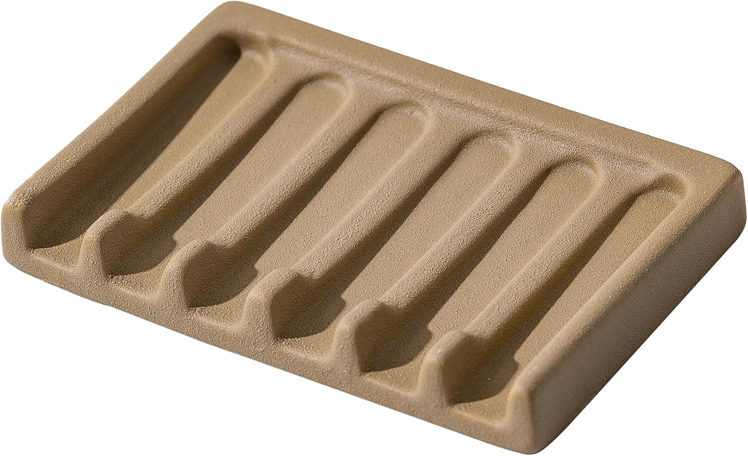Tanew Self Draining Premium Brown Ceramic Waterfall Soap Dish, Bar and Shower Soap Holder Sponge Holder Soap Tray Savers for Bathroom, Shower, Kitchen, Sink and Countertop