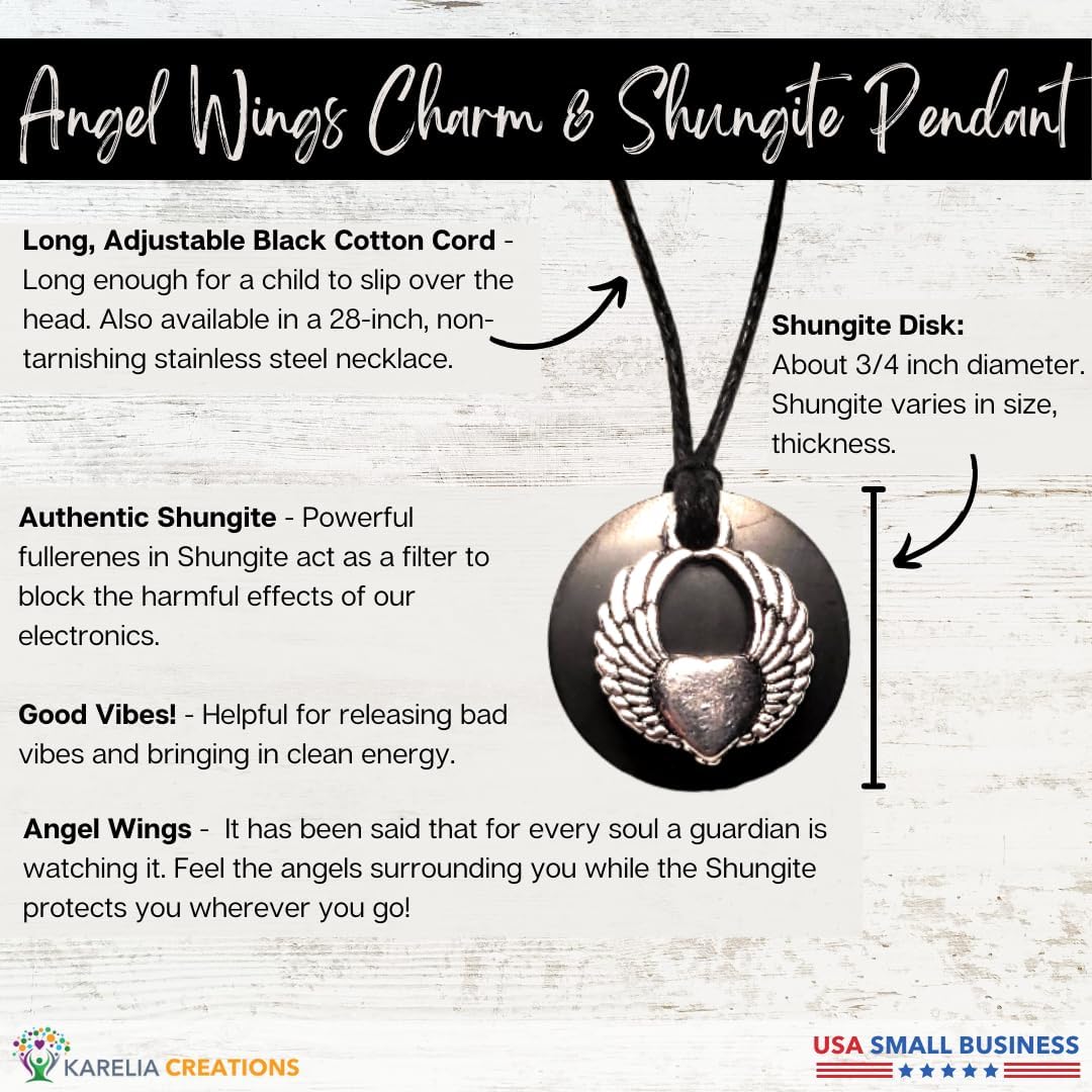 Karelia Creations Shungite Angel Wing Pendant & Necklace | Protection Filter Blocker | Grounding Cleansing Balancing | Gift Idea, Men, Women, Teens (Angel Wings) - Image 2
