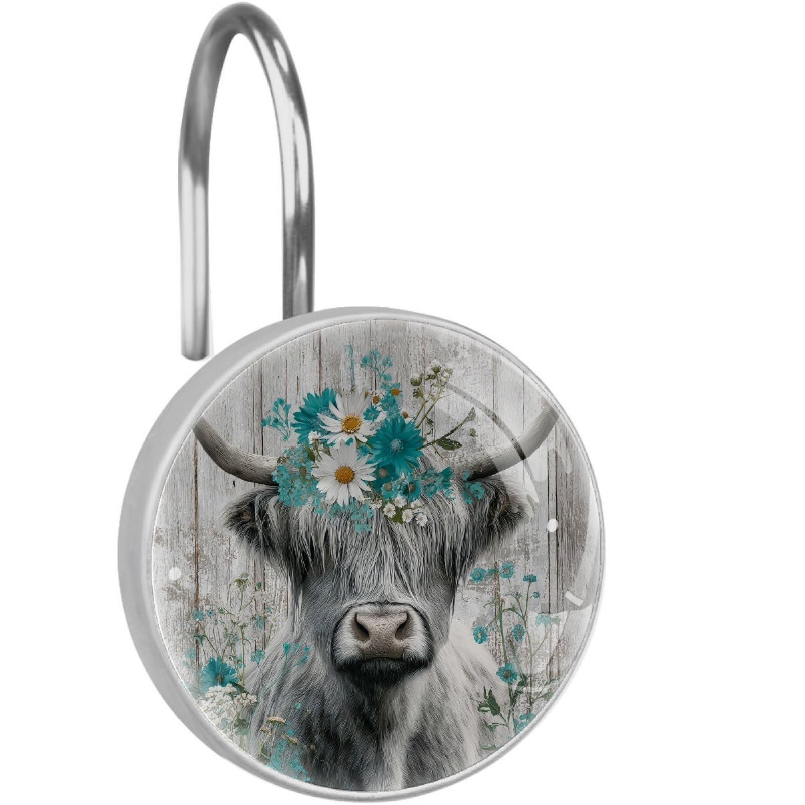 VAPOKF Decorative Shower Curtain Hook: Highland Cattle Daisy Rustproof Stainless Steel Shower Curtain Ring for Bathroom - Shower Curtain Hook & Hangers - Set of 12