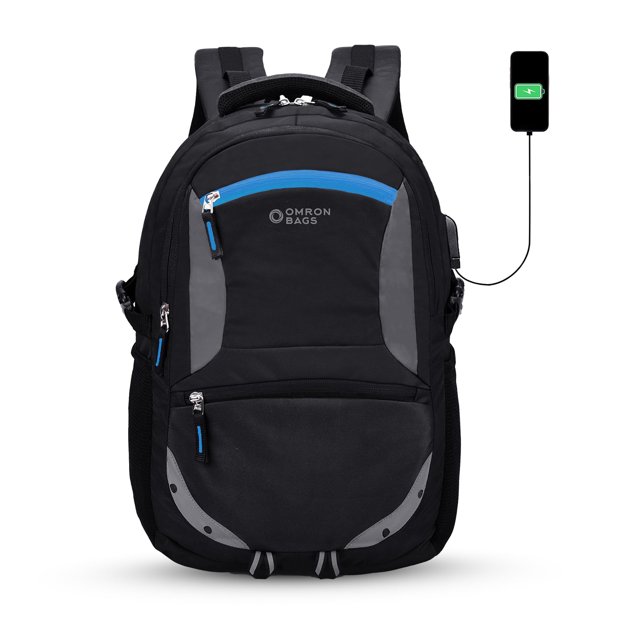 Omron Black & Blue W 35L Laptop Backpack for Men & Women | 18 x 12 x 6.5 Inch Polyester School, College & Travel Bag | Lightweight 490g Large Capacity Backpack-image-19