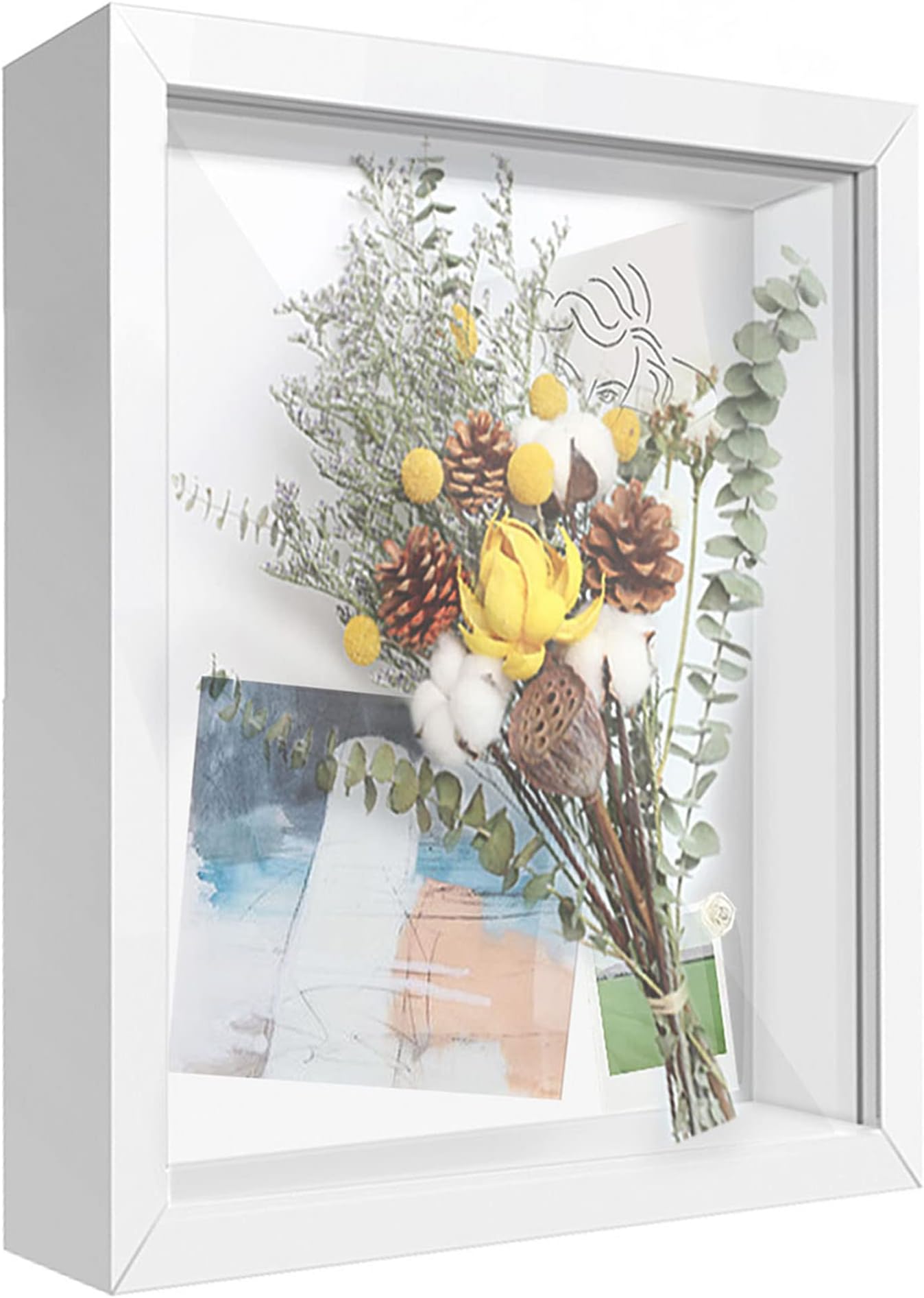 8x10 Shadow Box Frame Display Case with Letter Stickers, Display Case Box for Memorabilia, Baby Items, Wedding Memories, Crafts, Tickets and Photos (White, 8x10)