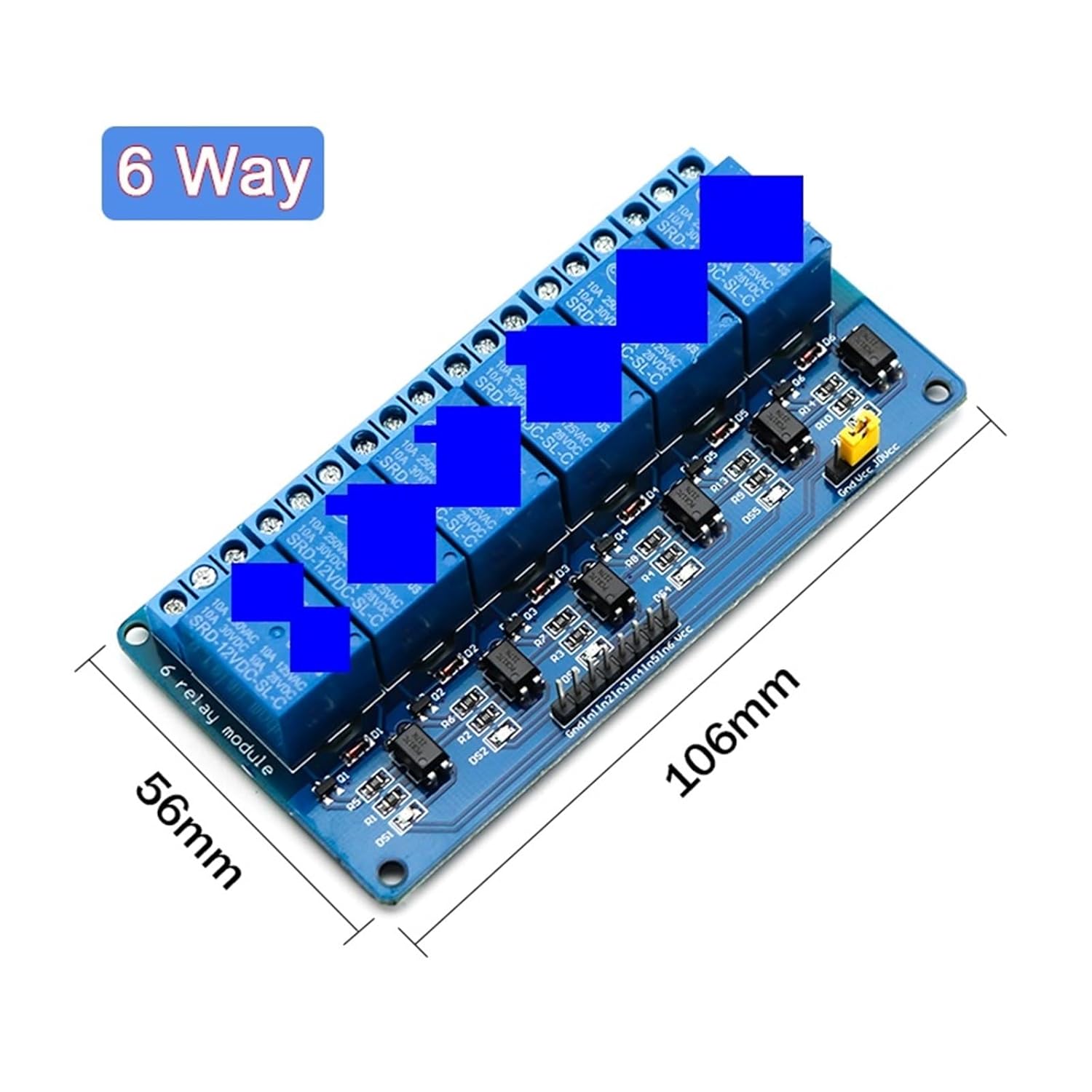 5V 12V 24V Relay Module with Optocoupler Output 1 2 4 6 8 Way Module for Automation Equipment Control(12V,6 Way)