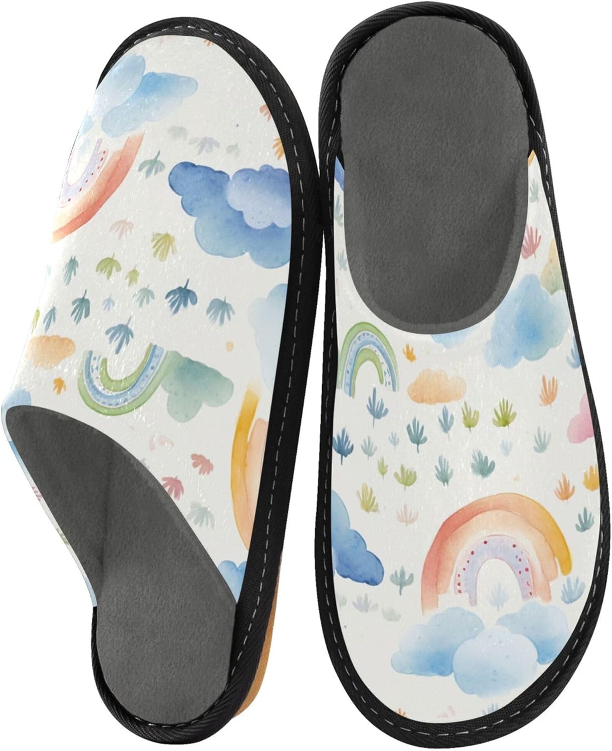 Rainbow Cloud House Slippers – Cozy Fuzzy Slippers for Guests, Washable & Disposable, Perfect for Shoeless Home, Spa & Hotel Use A110703