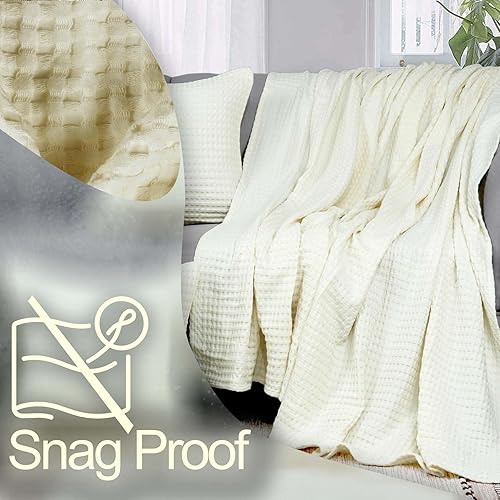 Miniatura 4 de Manta de cama de 100 % algodón de alta calidad, tamaño King, color crema marfil, ligera, transpirable, perfecta para usar en capas, cama, sofá o