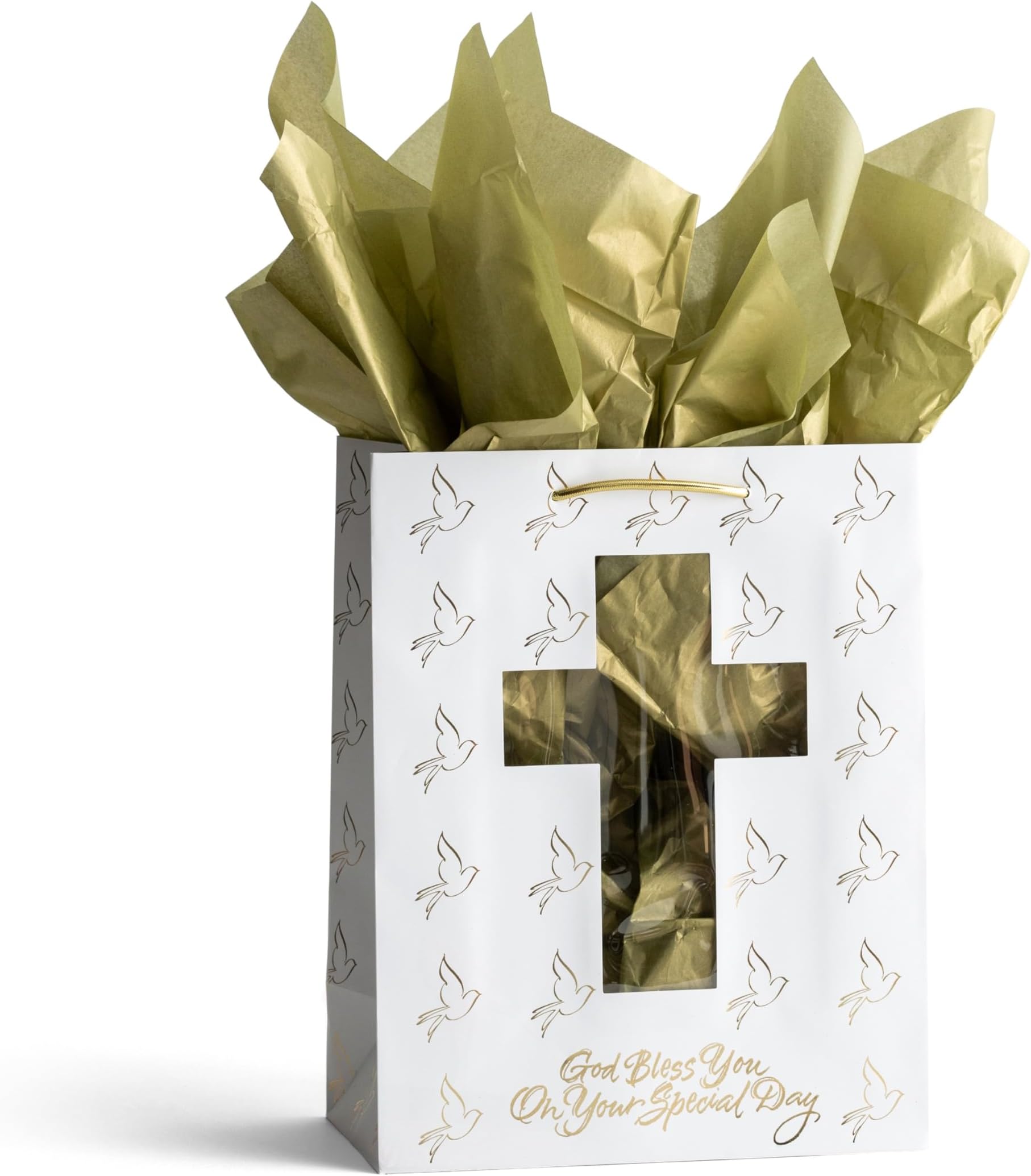 Confirmation Communion Gold Cross Gift Bag - Medium