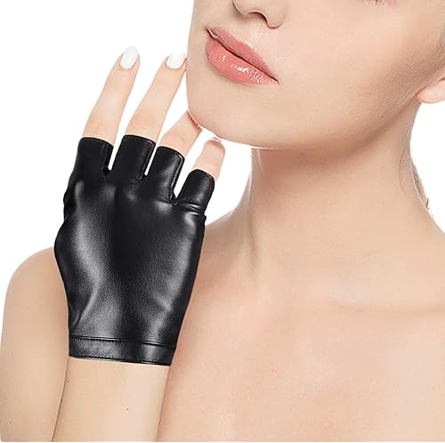 Miniatura 5 de Accmor Guantes de piel sintética sin dedos, guantes de conducción, deportes al aire libre, cosplay, disfraz de medio dedo para mujeres, hombres y