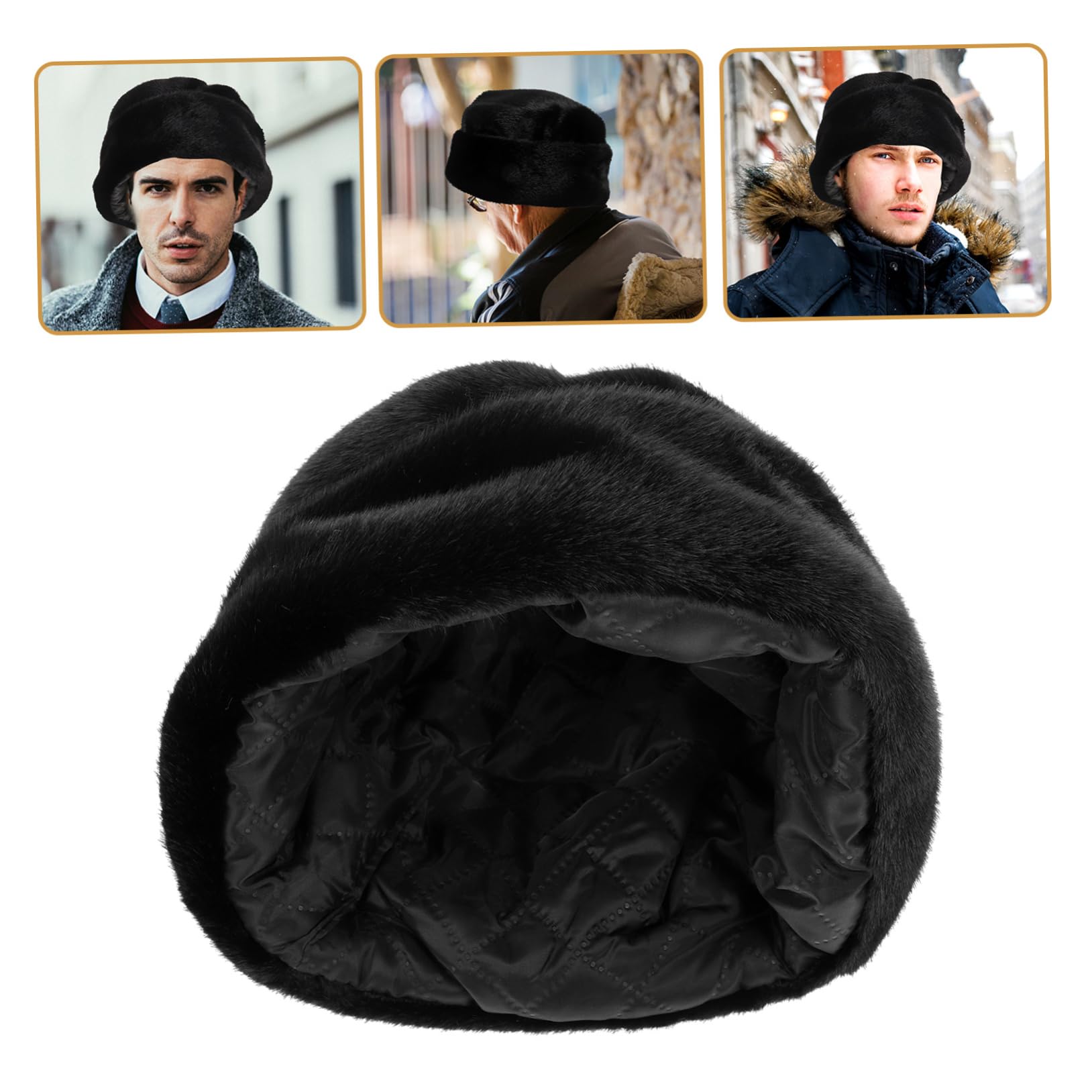 PartyKindom Warm Vintage Russian Hat for Men Faux Fur Cap Comfortable Sturdy Outdoor Wear Black