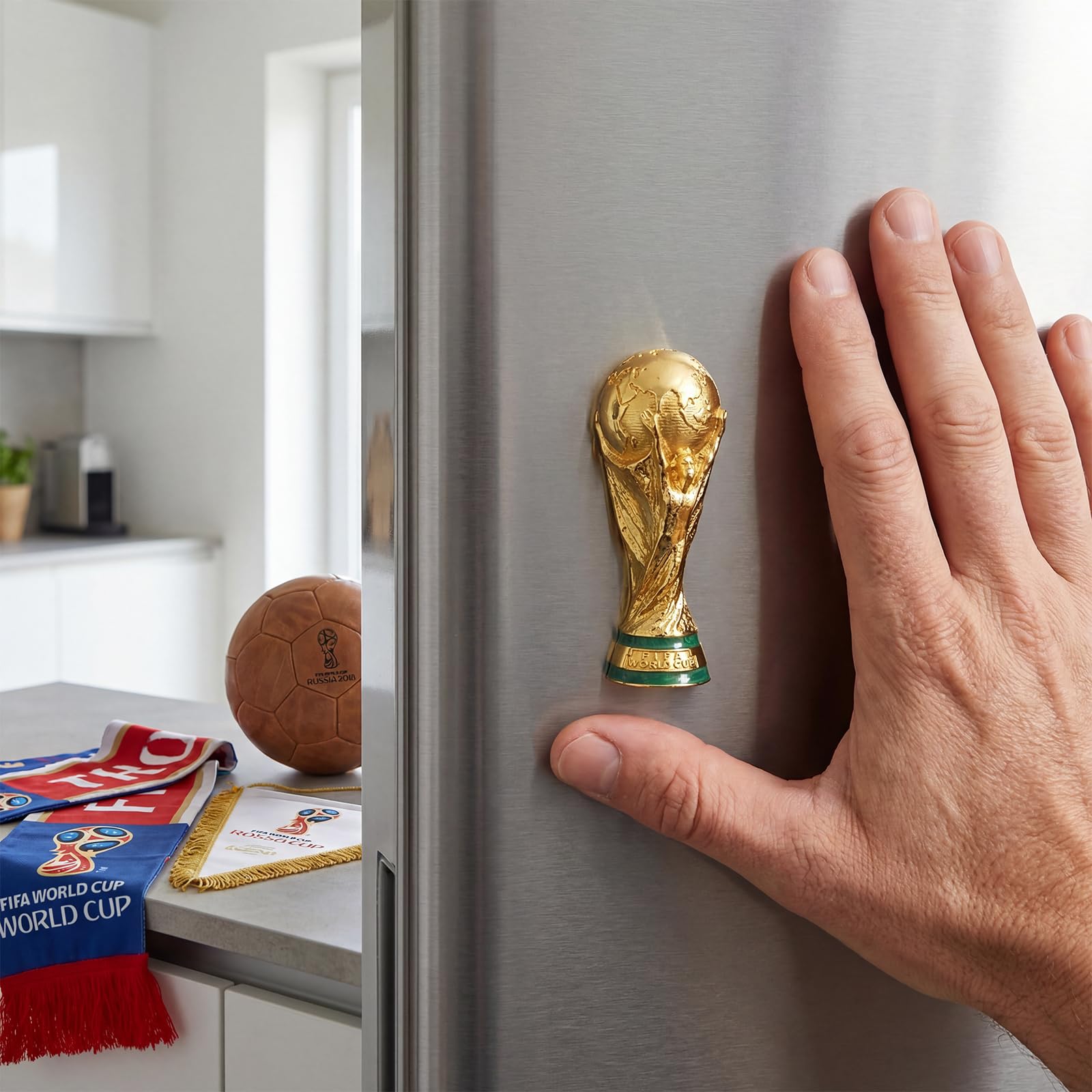 Calamita Ufficiale FIFA Coppa del Mondo 2026 – Replica 2.5D Trofeo 70 mm, Lega di Zinco, Souvenir Esclusivo per Frigorifero, Ufficio & Superfici Metalliche, FIFA World Cup 2026 Official Gift