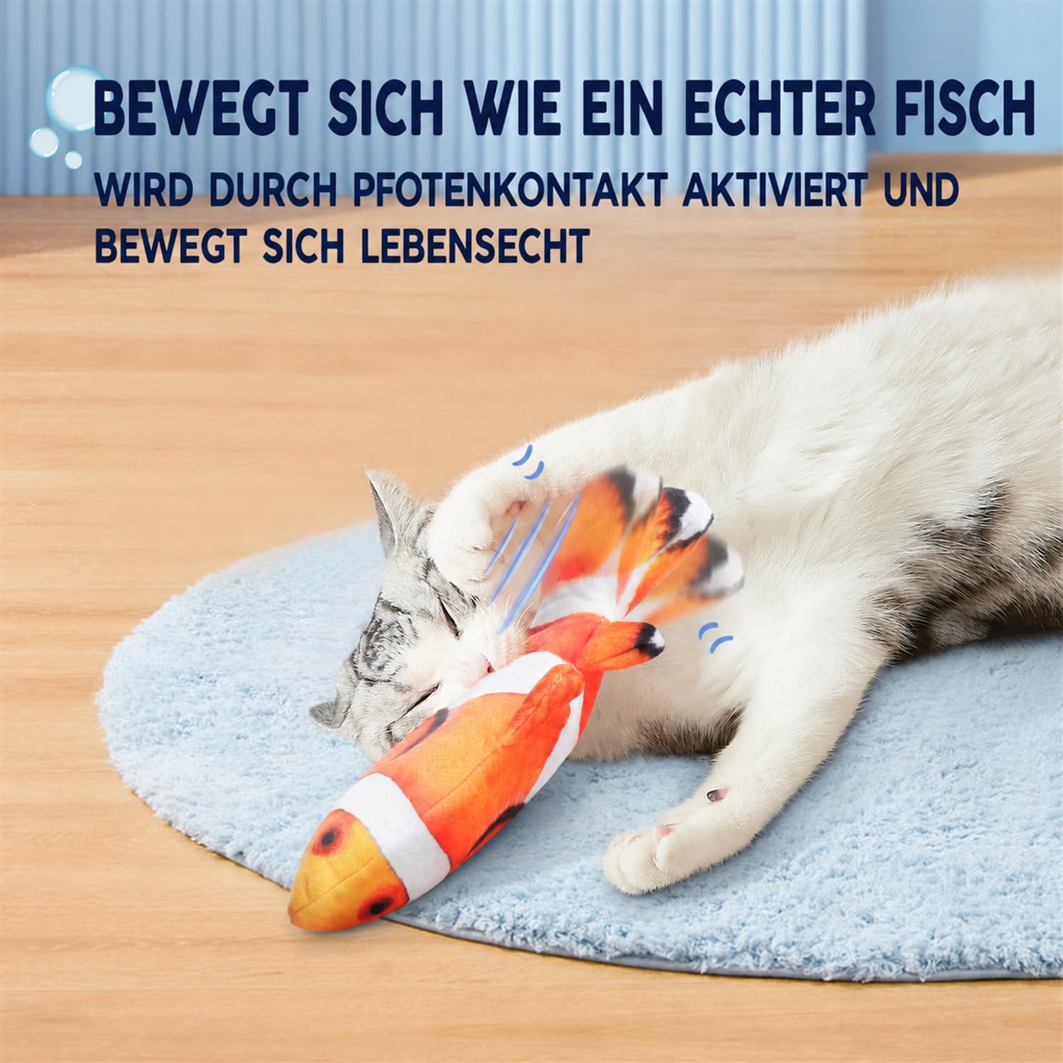Potaroma Elektrisches Katzenspielzeug, Zappelfisch mit Katzenminze, 27 cm