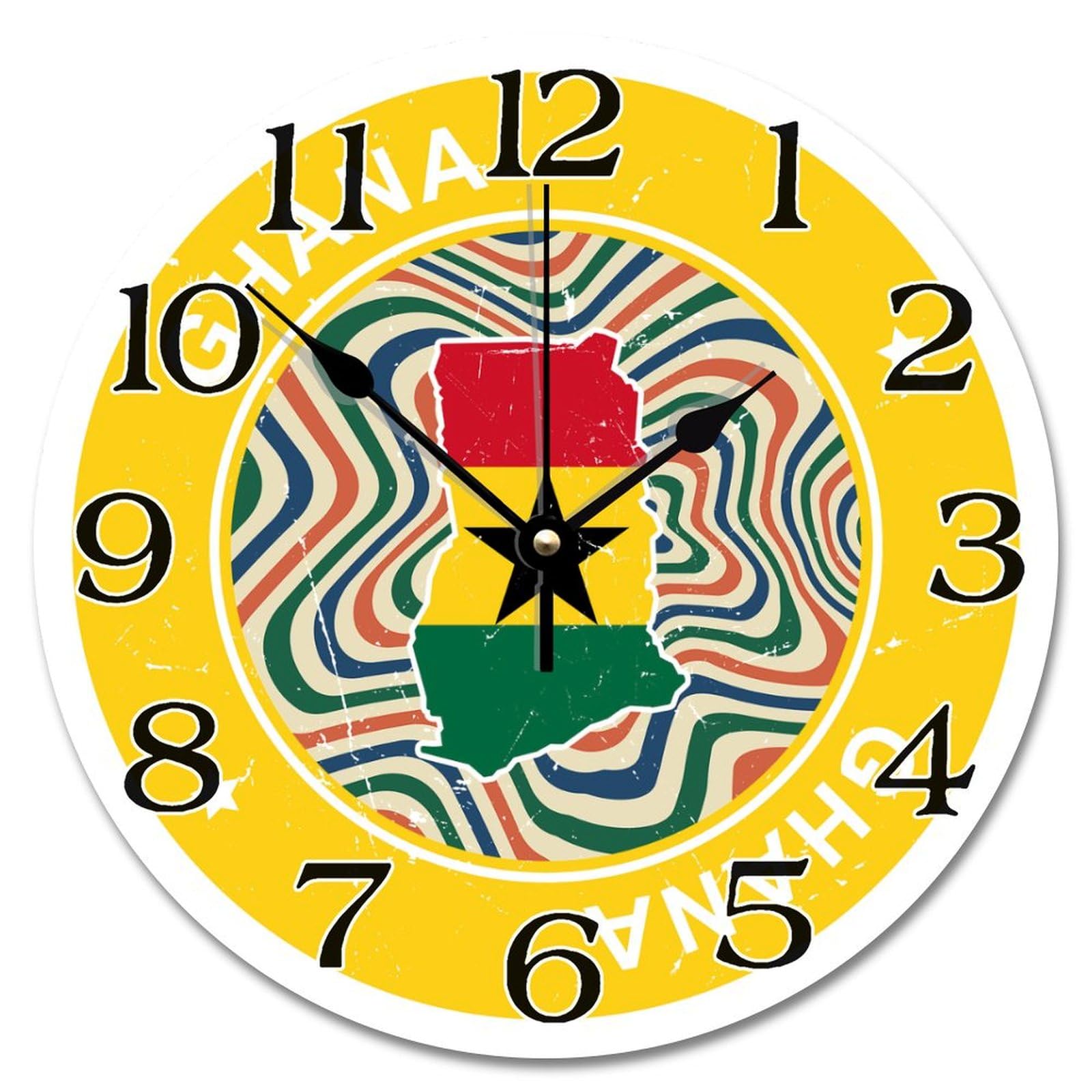 Horloge murale Ghana sans tic-tac : décoration rétro silencieuse de 30,5 cm