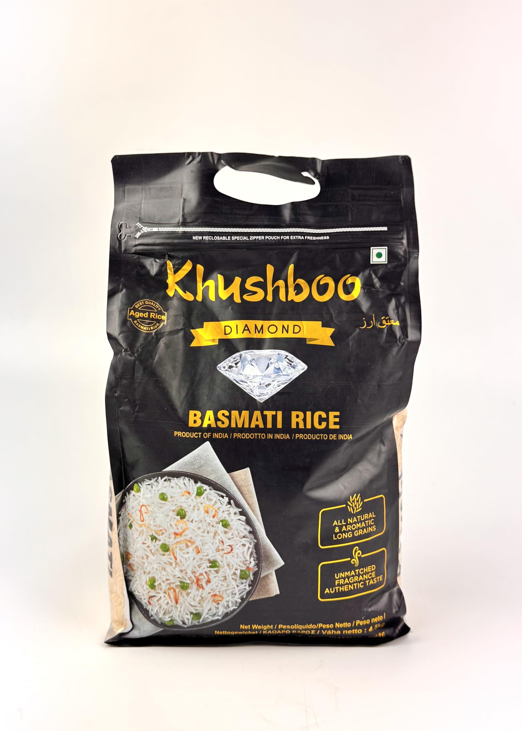 Khushboo Diamond Basmati Reis - 8x 4,5 kg - indischer Langkornreis 2 Jahre gereift - höchste Qualität – natürlich & ohne Zusätze - Duftreis für Djuvic & Curry - Herstellung am Himalaya in Indien