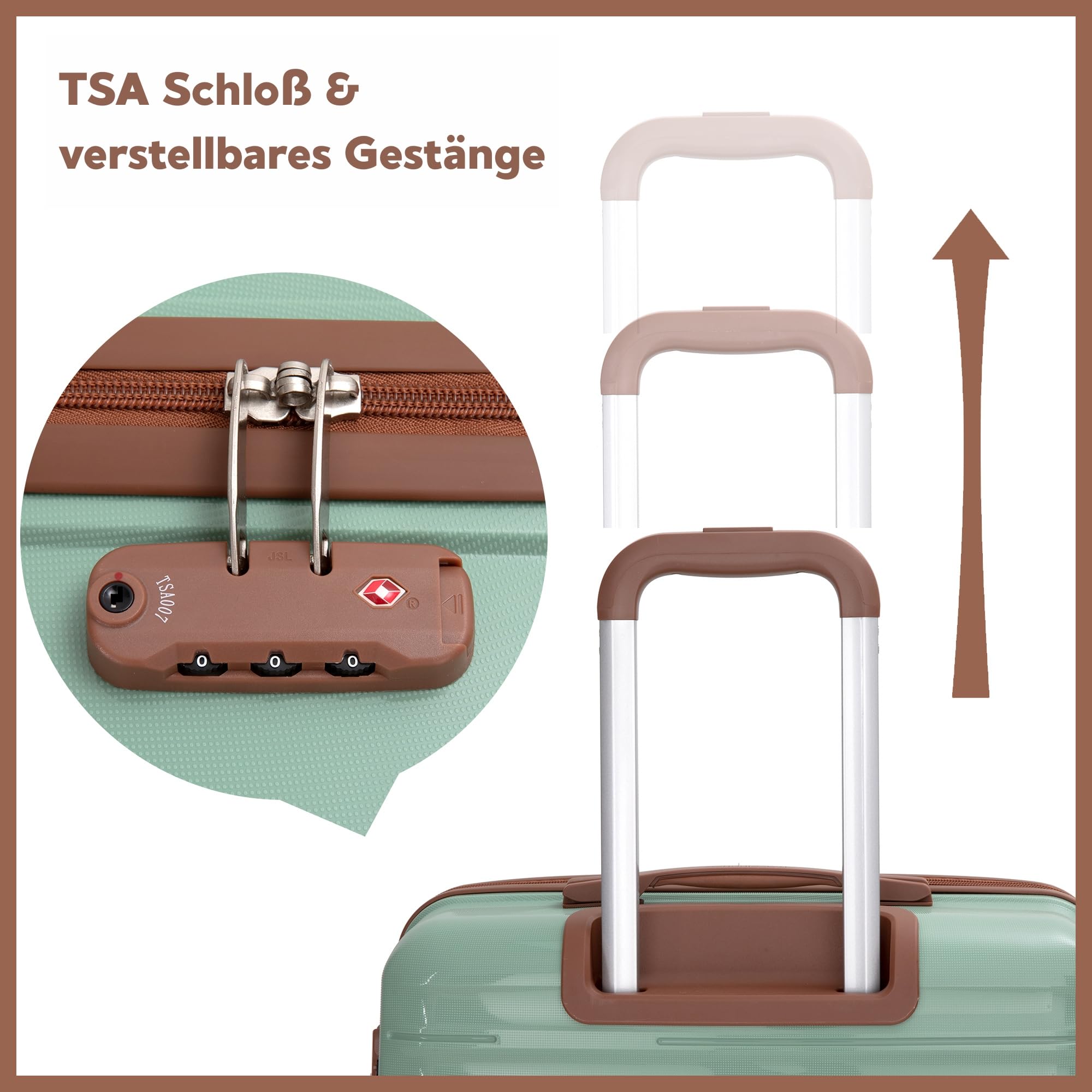 Travelhouse Ascona 5-częściowy zestaw bagażu, walizka na kółkach, poliwęglan + twarda obudowa ABS, torba podróżna i kosmetyczka, zestaw bagażu podręcznego, ciemnozielony, S, M, L, Zestaw walizek