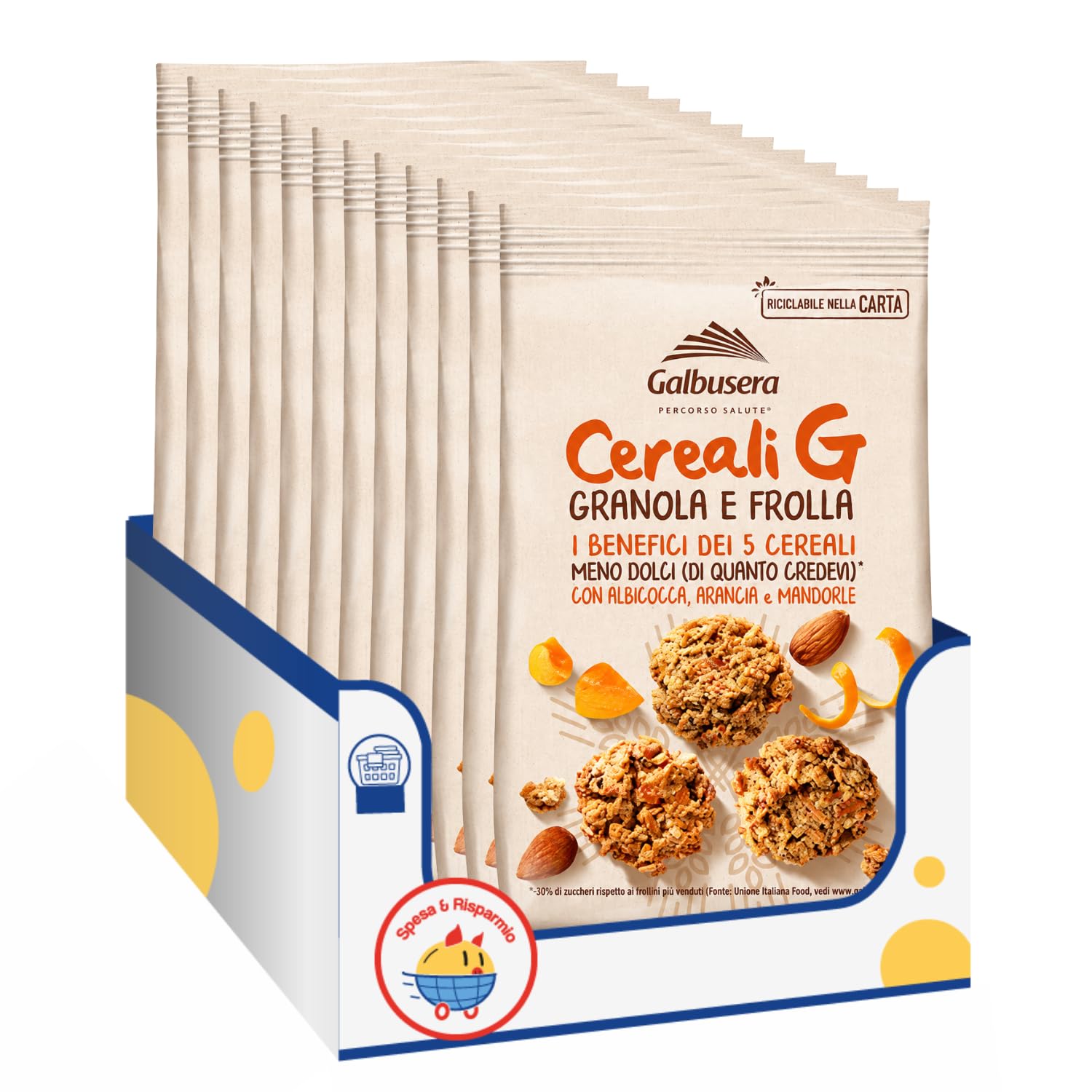 Biscotti Granola e Frolla 300g con Albicocca Arancia e Mandorle Cereali G Snack Ricco di Fibre Variazioni 4/8/12 Confezioni (12 PEZZI)