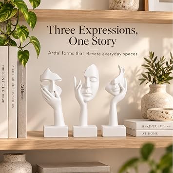 3 Pcs Thinker Large Statue Set - White Art Abstract Home Accent Figurines for Living Room, Bedroom, Shelves, Office Desktop, Coffee Table Decor, Gift for Women (3 Pcs White, 9