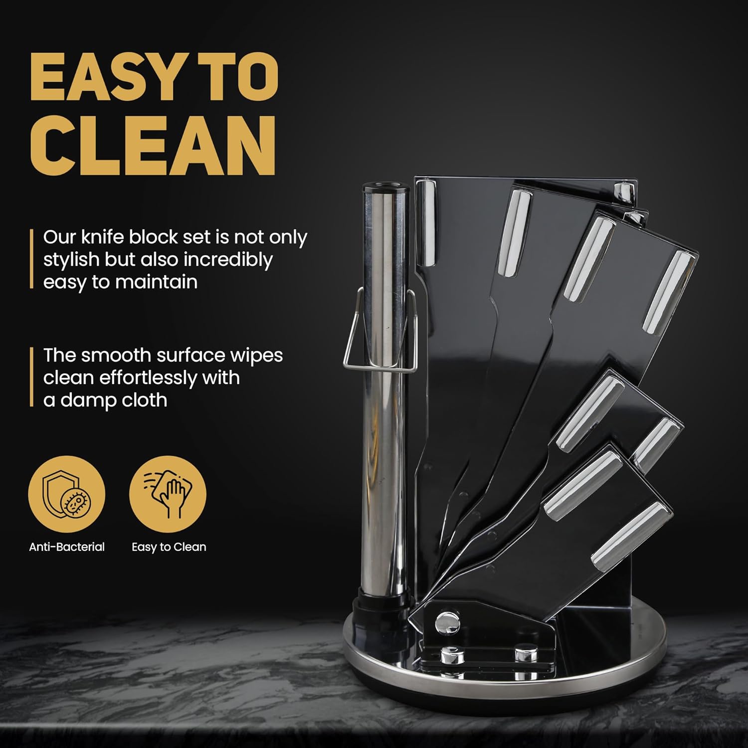 Luxury Silver & Gold Kitchen Knife Set with Block & Rod Sharpener – 8-Piece Titanium-Coated Stainless Steel Knives Set, Super Sharp Cutlery Tools, Stylish Knives Set for Kitchen - Image 4