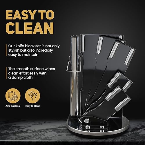 Miniatura 4 de Juego de cuchillos de cocina de lujo plateado y dorado con bloque y afilador de varilla, juego de cuchillos de acero inoxidable recubiertos de