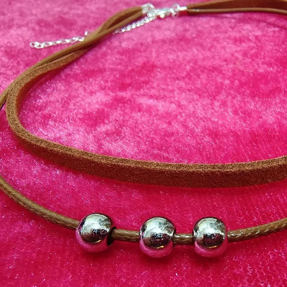 2 Pcs Layered Suede Choker Necklaces Gothic PU Leather Chokers Mini Beaded Chain Necklace for Women Girls Black Brown - Image 4