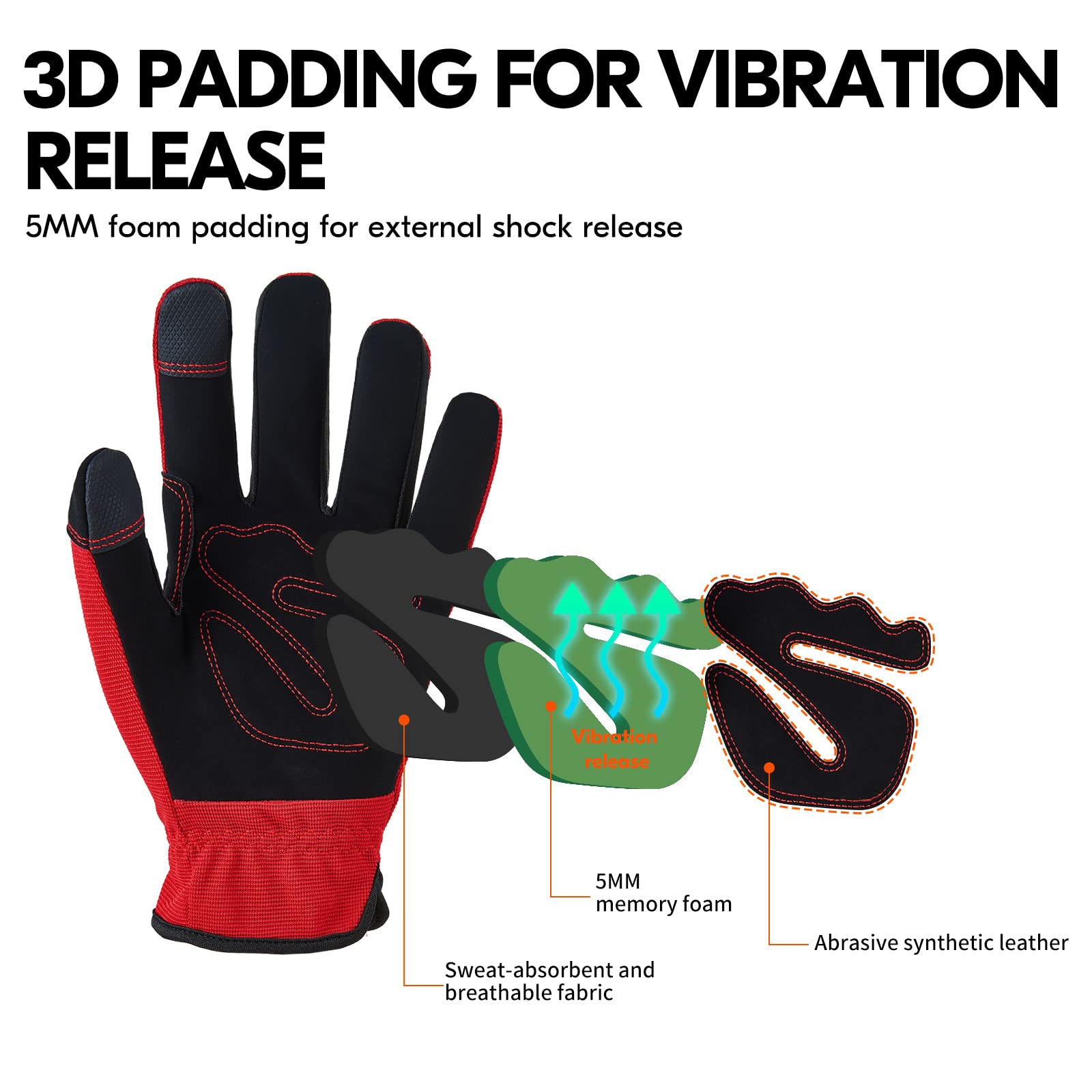 Vgo... 1 Pair Multi-Purpose Synthetic Work Gloves, Gardening Construction Builder Driver Gloves (Size L, Red, NB7581) - Image 3
