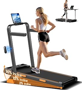 LONTEK Walking Pad Klappbar mit Steigung 10KM/H, 16% Laufband für Zuhause Klappbar mit Steigung, LED Anzeige, Fernbedienun, Laufbänder mit Handläufen, 3.0 HP Treadmill for Home, Belastung 159KG