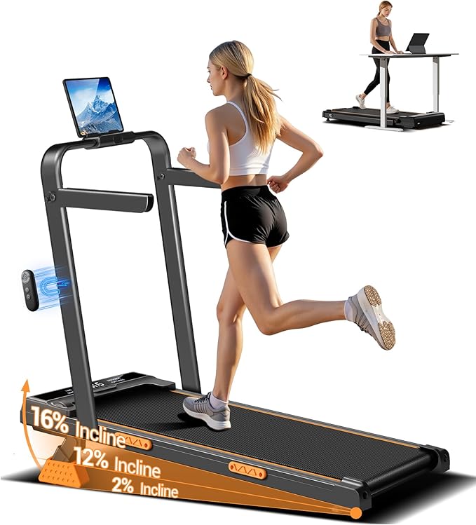 Tapis Roulant Salvaspazio Elettrico con Inclinazione 16%, 10KM/H Tapis Roulant Elettrico Pieghevole, Schermo LED, Telecomando, 3.0 CV Mini Walking Pad, Tapirulan da Casa, Carico Massima 136KG