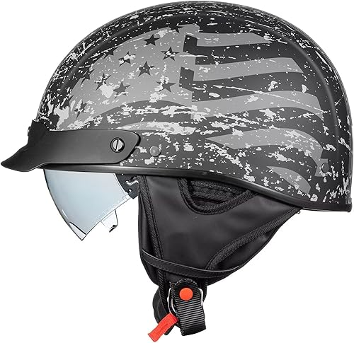 ILM Medio casco de fibra de vidrio para motocicleta con visera para motocicleta, crucero, ciclomotor, scooter DOT modelo A213