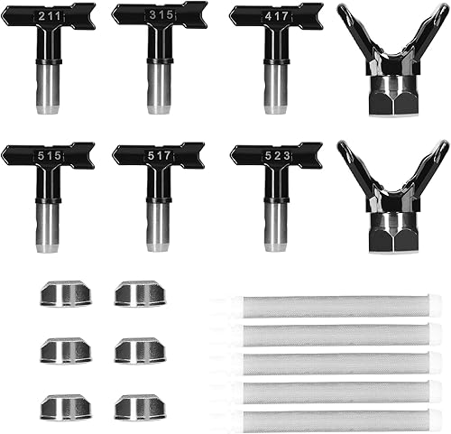 Puntas de pulverizador sin aire, boquillas reversibles de pintura sin aire, 6 piezas con 5 filtros 2 asientos de boquilla para piezas de máquina de