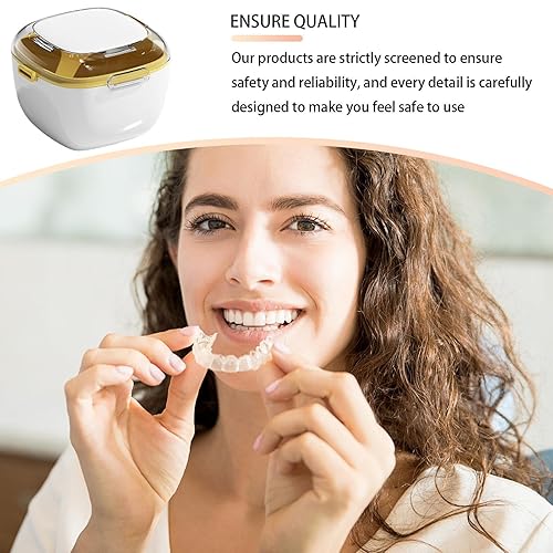 Miniatura 3 de Estuche de baño de dentadura, contenedor de retención de taza de limpieza de dentaduras con cesta de colador, diseño de almacenamiento higiénico a