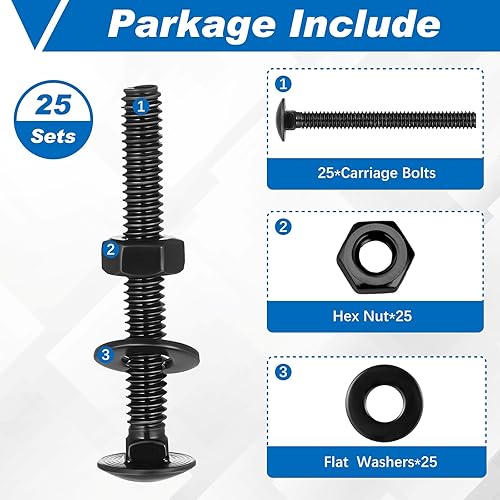 Miniatura 45 de Zonon Juego de 50 tornillos y tuercas de acero inoxidable de 1/4-20 x 3 pulgadas, cabeza redonda, cuello cuadrado, tornillos y tuercas hexagonales