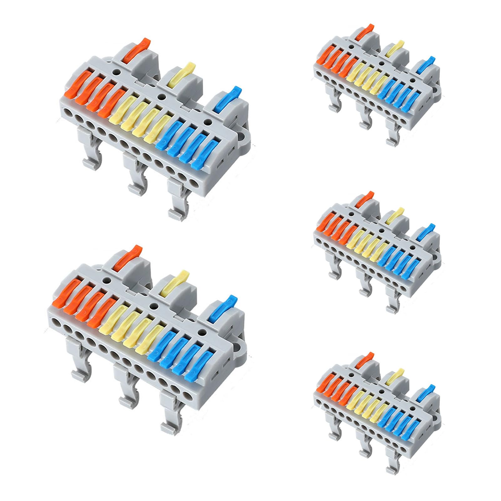 Teansic5 Pcs Lever Wire Connector,28-12AWG Quick Wiring Cable Terminal Blocks for Circuit Inline Splices DIY Push-in Conductors Wire Connectors with Guide Rail Clamp (3 in 12 Out)