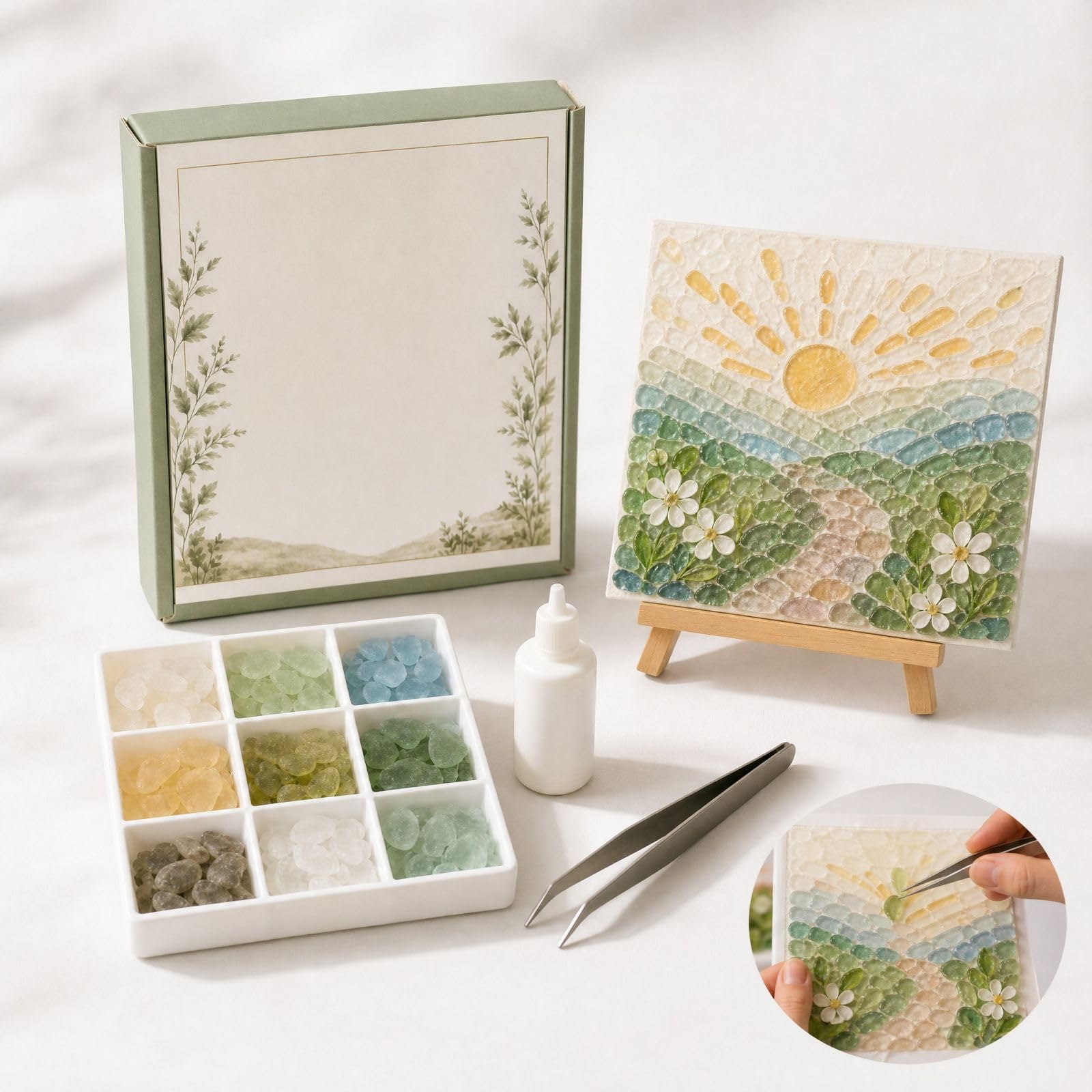 DIY Sea Glass Art Mosaic Craft Kit - Complete Set with All Tools & Guide，D
