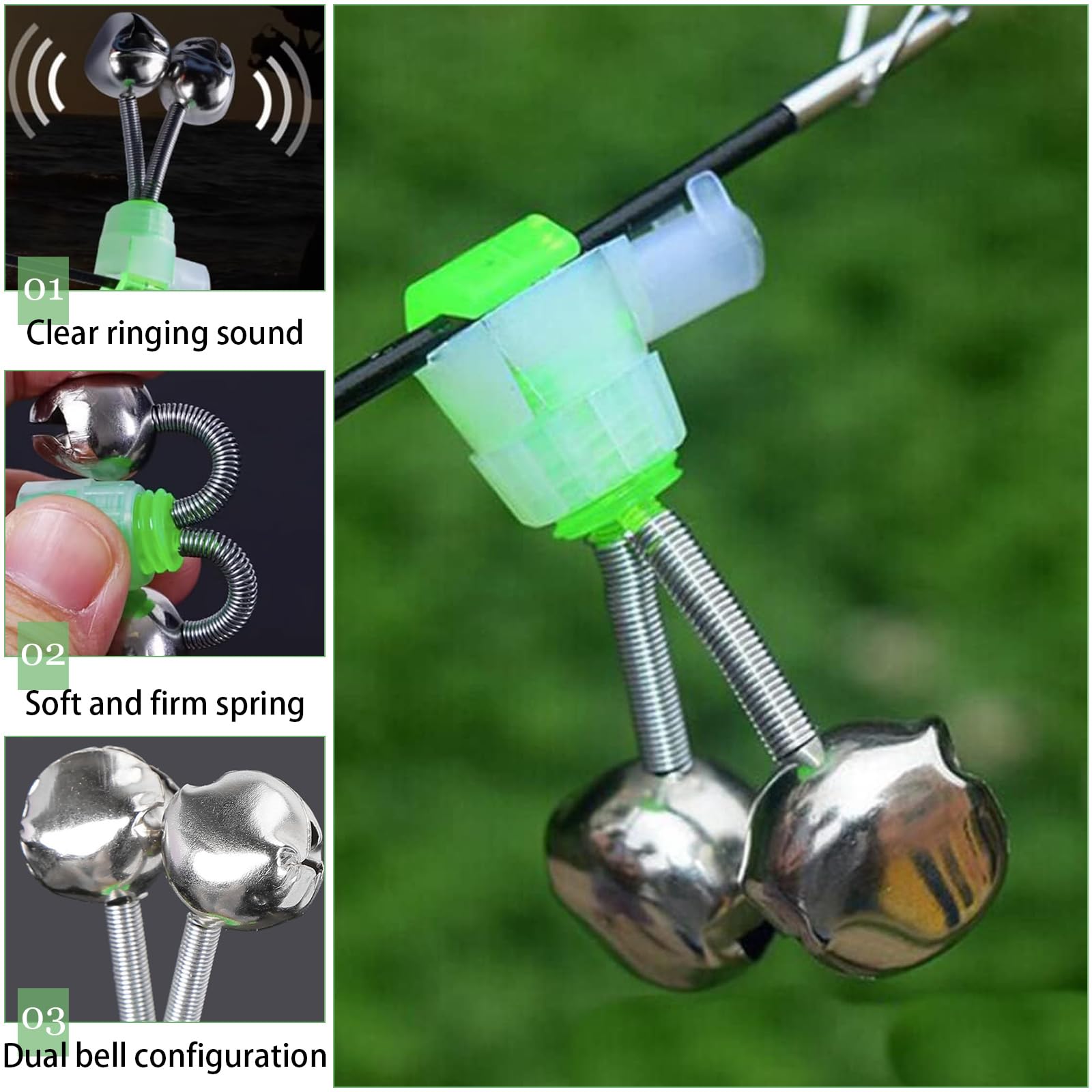 Clochette Peche Detecteur de Touche, Clip Vis Cloche Double, Cadeau Pêcheurs Étangs Lacs Rivières