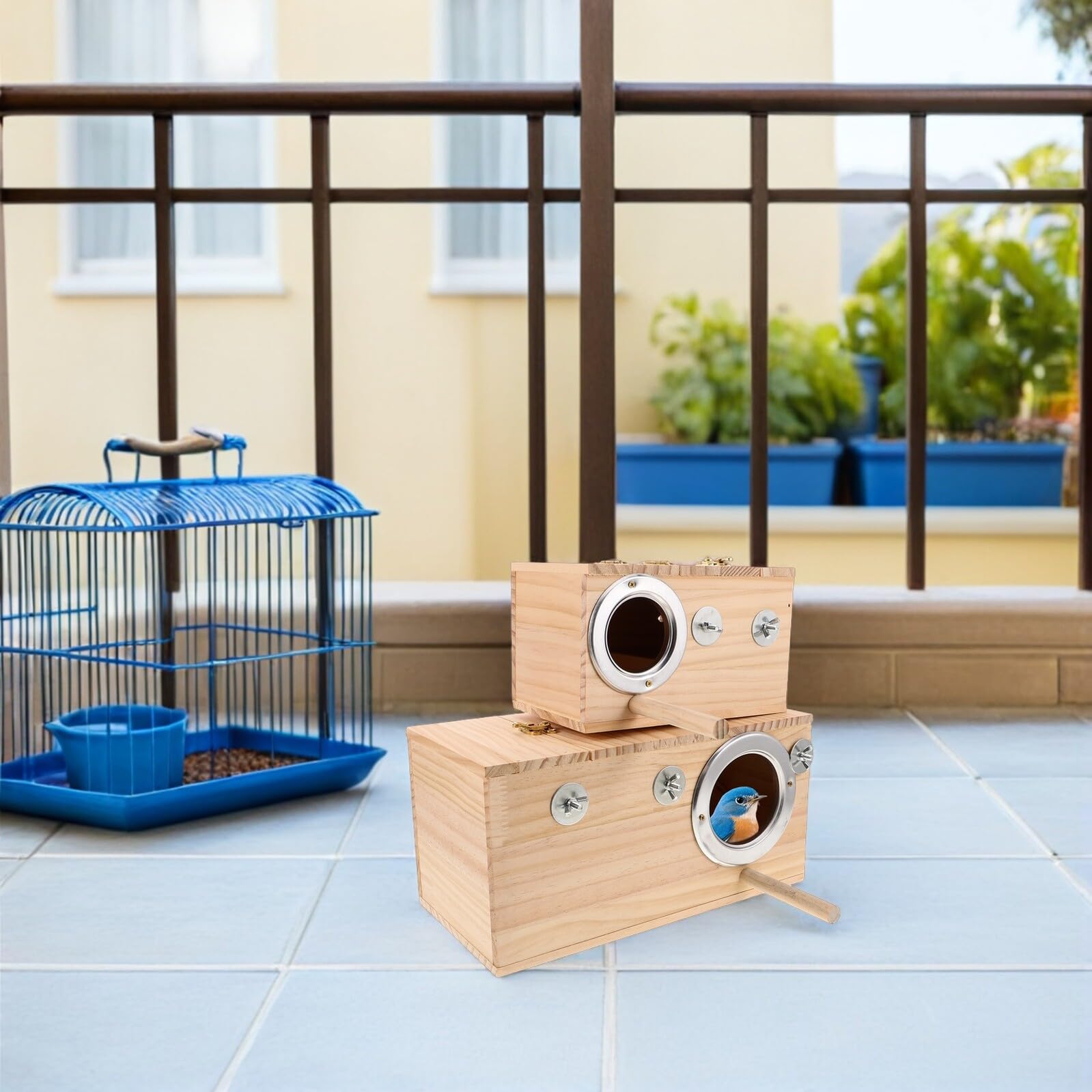 DOITOOL 2piezas Caja de Cría para Loros Madera para Agapornis y Periquitos Nido para Pájaros para Cria Interiores o Exteriores