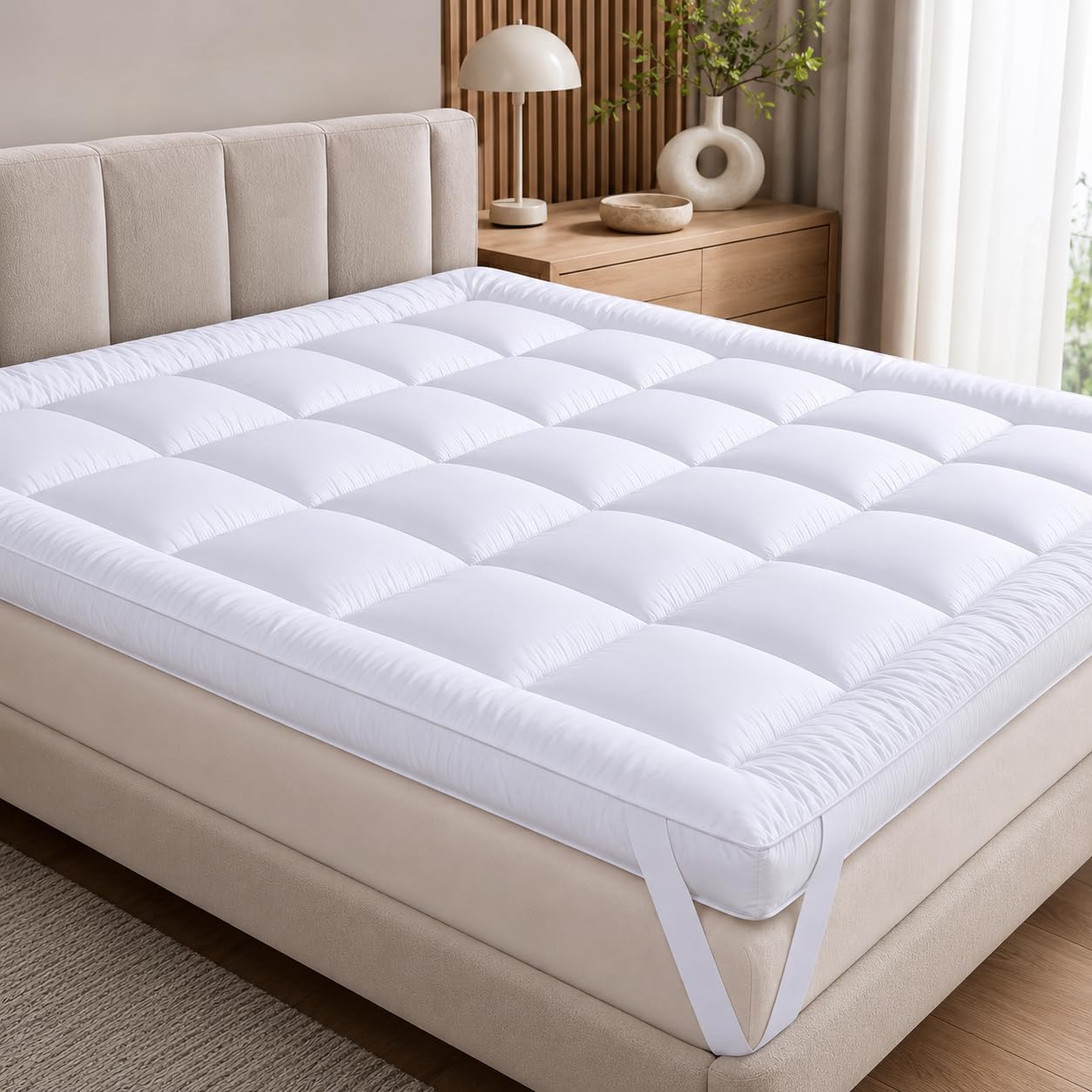 10cm Thick Mattress Topper Single Bed - 1000GSM Heavy Filling Quilted Extra Deep Super Fluffy & Breathable, Soft Box Stitched - Mattress Pad Strong Corner Elastic Straps Machine Washable (Single)