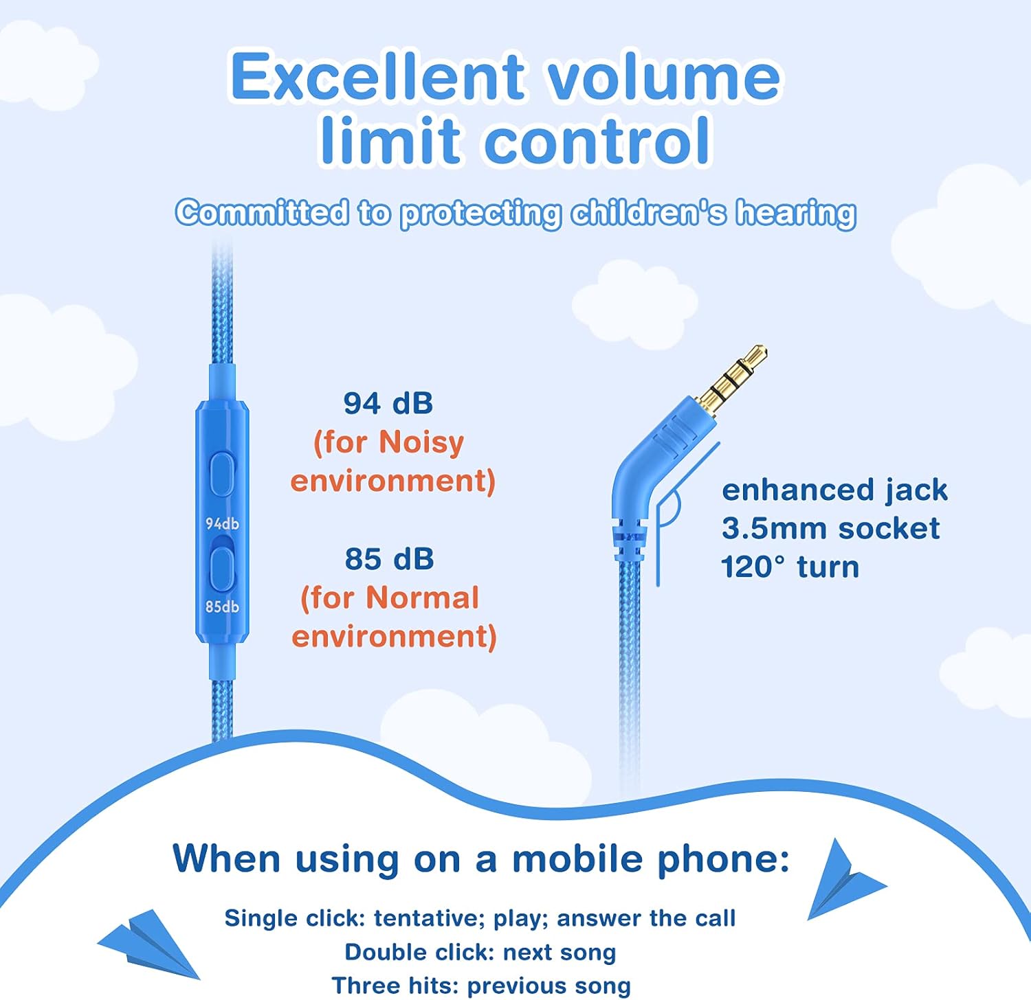 Elecder i43 Kids Headphones with Microphone 85 dB 94dB Volume Limited On Ear Headphones for Kids Girls Boys Foldable Adjustable Wired Headphones with 3.5mm Jack for Cellphones PC Kindle School Tablet : Electronics