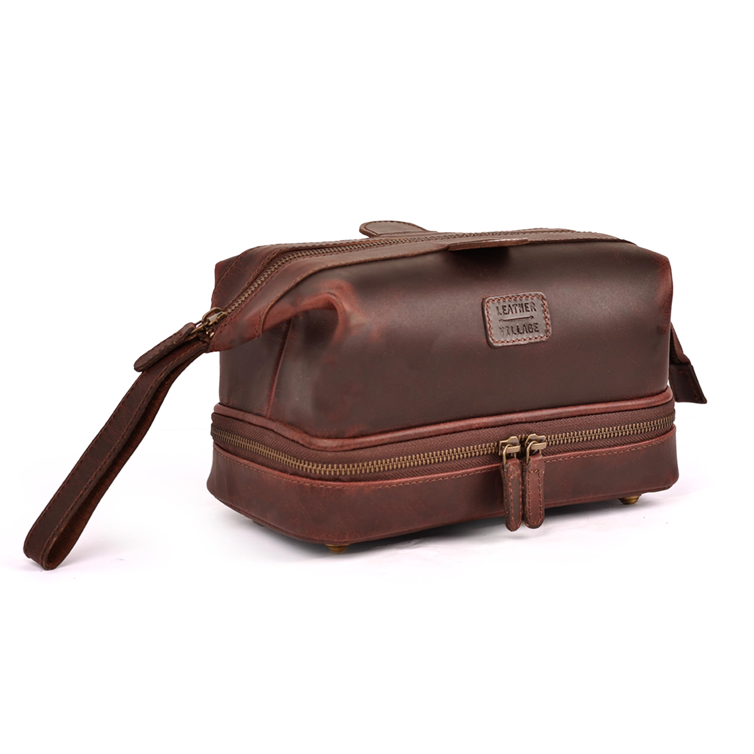 LEATHER VILLAGE DOPP-KIT-BAG-4-EXPANDBLE, Cereza, Neceser colgante de cuero